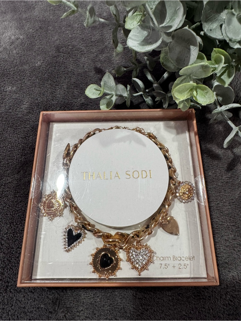 Thalia Sodi Gold Charm Bracelet with Black & Crystal Heart Accents